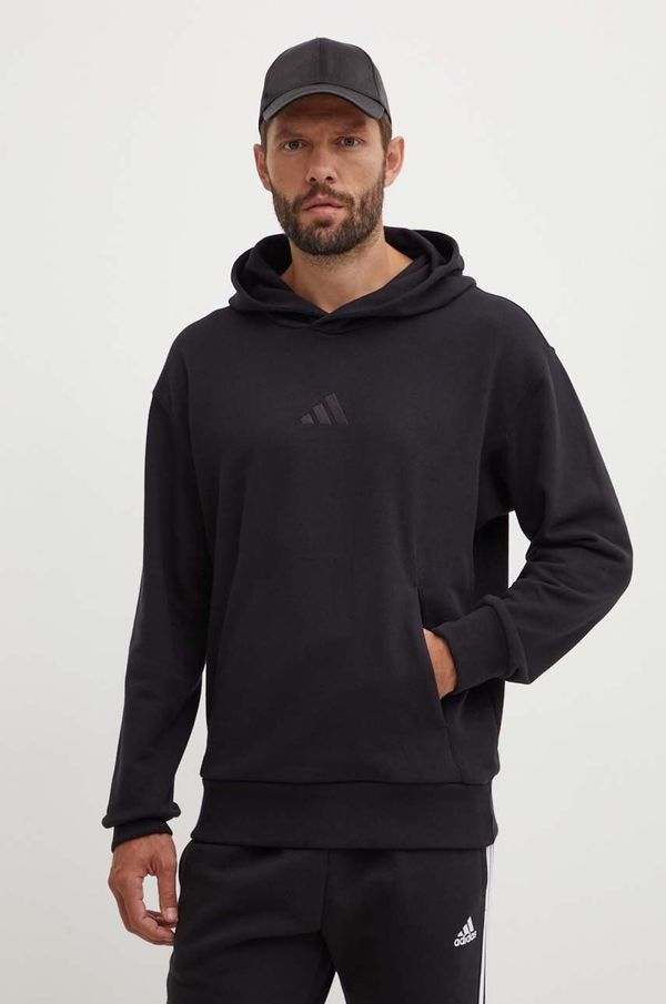 adidas Bombažen pulover adidas All SZN moški, črna barva, s kapuco, IX1248