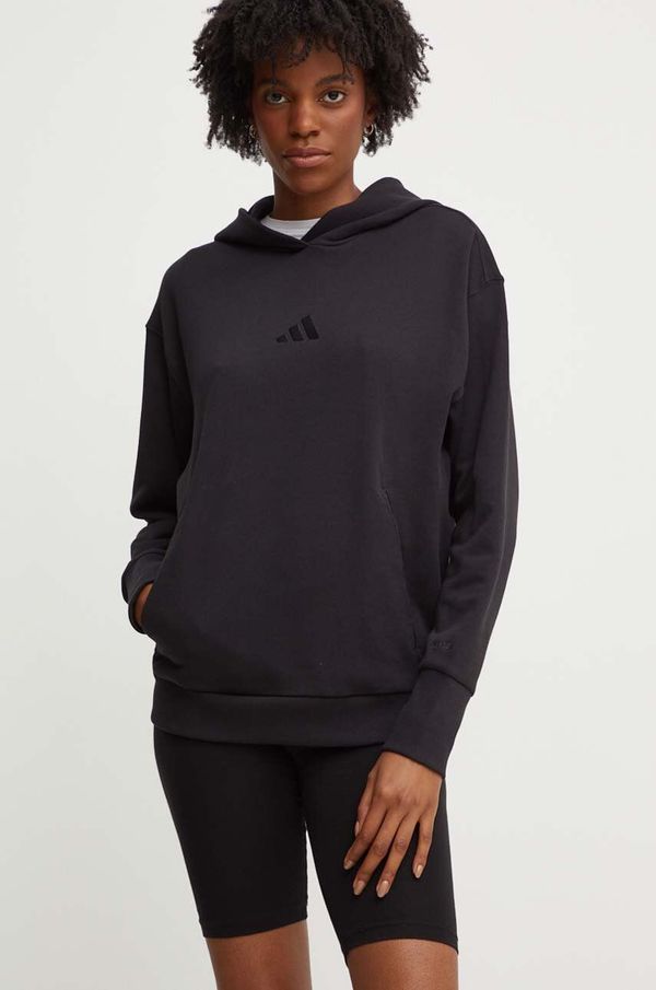 adidas Bombažen pulover adidas All SZN ženski, črna barva, s kapuco, IW1026