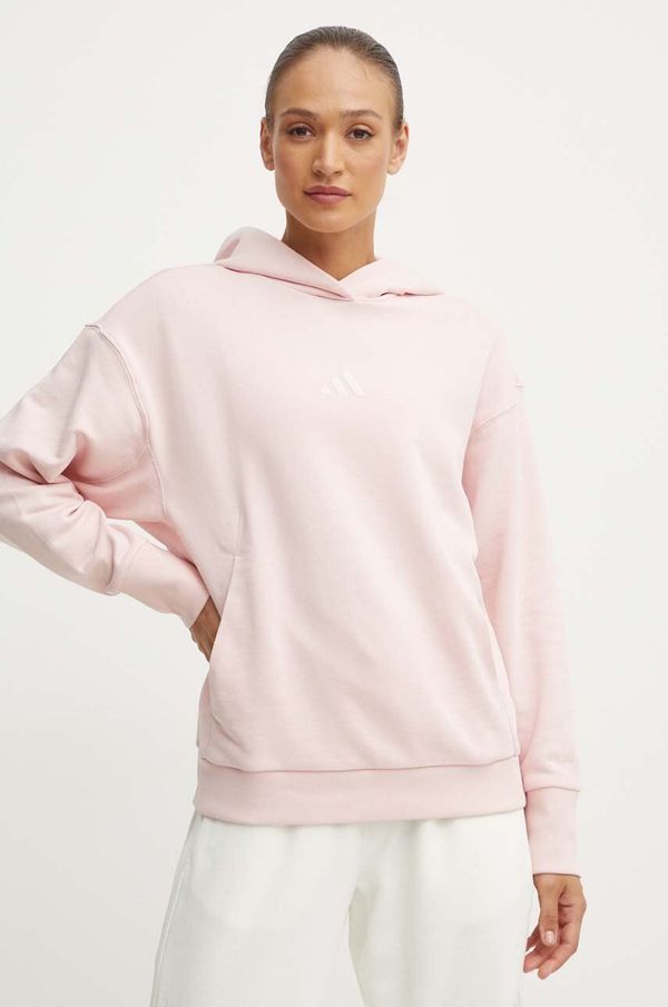adidas Bombažen pulover adidas All SZN ženski, roza barva, s kapuco, IY6812