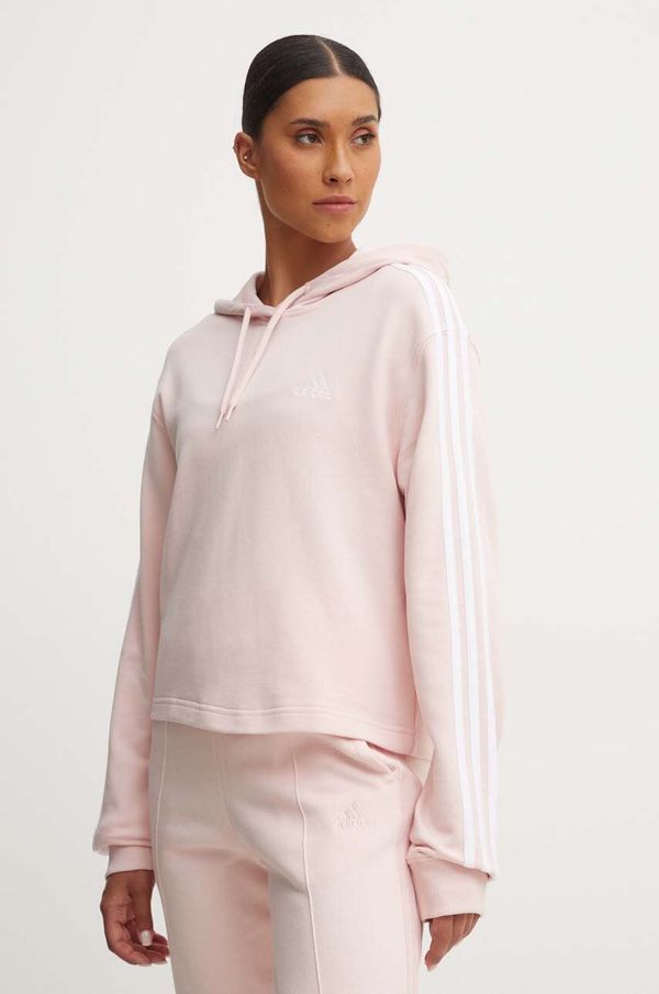 adidas Bombažen pulover adidas Essentials ženski, roza barva, s kapuco, IY4214