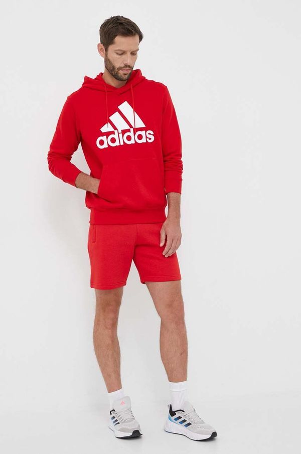 adidas Bombažen pulover adidas moška, rdeča barva, s kapuco
