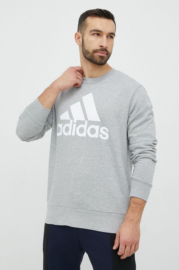 adidas Bombažen pulover adidas moška, siva barva