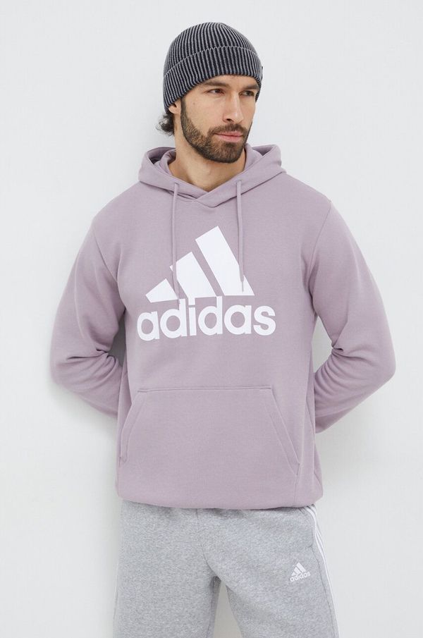 adidas Bombažen pulover adidas moška, vijolična barva, s kapuco