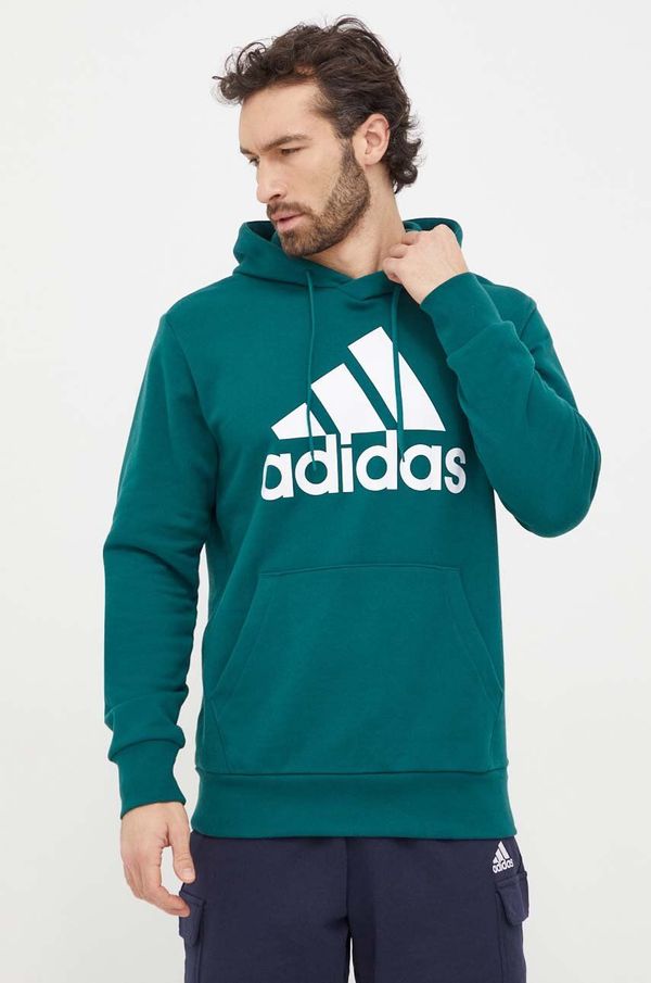 adidas Bombažen pulover adidas moška, zelena barva, s kapuco