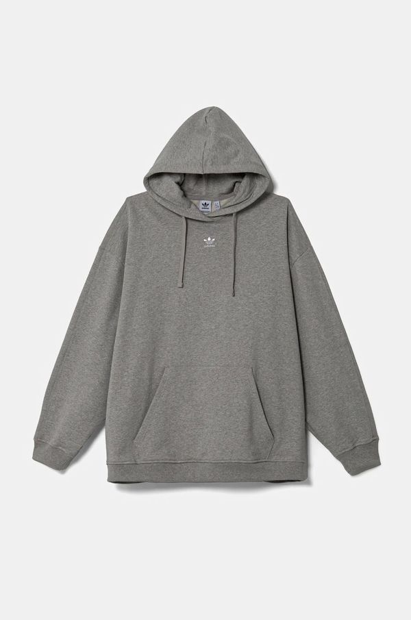 adidas Originals Bombažen pulover adidas Originals Essential ženski, siva barva, s kapuco, IY9616