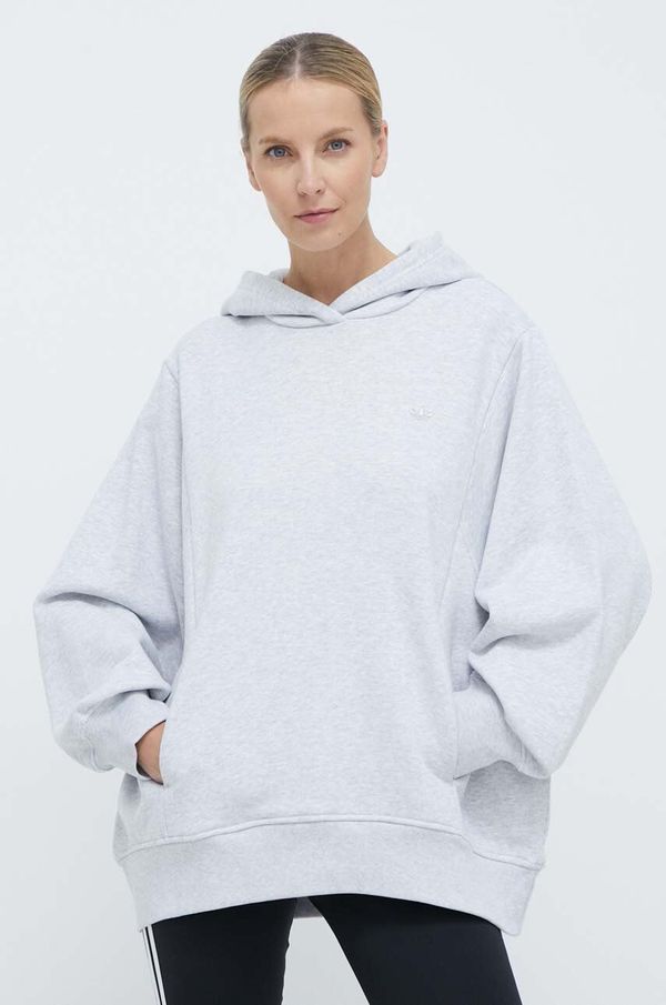 adidas Originals Bombažen pulover adidas Originals Hoodie ženski, siva barva, s kapuco, IX2344