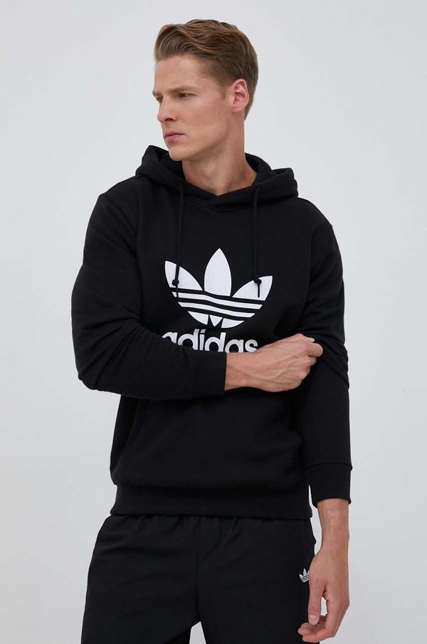 adidas Originals Bombažen pulover adidas Originals moška, črna barva, s kapuco