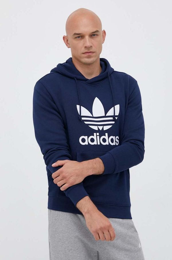 adidas Originals Bombažen pulover adidas Originals moška, mornarsko modra barva, s kapuco