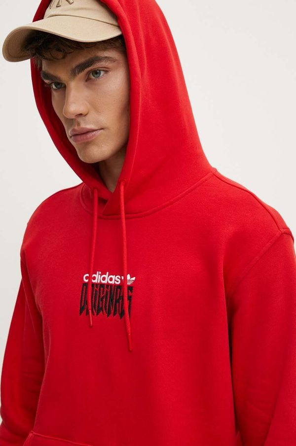 adidas Originals Bombažen pulover adidas Originals moški, rdeča barva, s kapuco, IZ4835