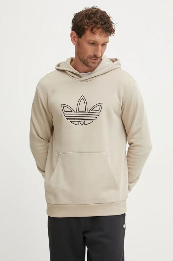 adidas Originals Bombažen pulover adidas Originals Outline Hoodie moški, bež barva, s kapuco, JJ1505