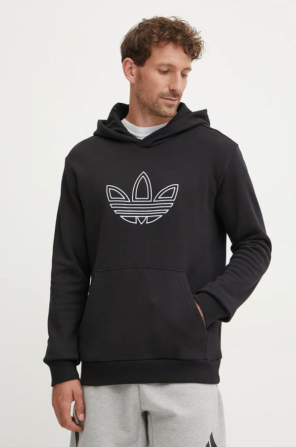 adidas Originals Bombažen pulover adidas Originals Outline Hoodie moški, črna barva, s kapuco, JJ1506