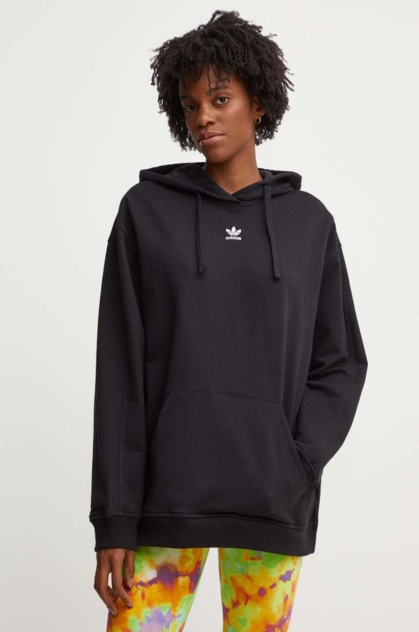 adidas Originals Bombažen pulover adidas Originals ženska, črna barva, s kapuco, IY9615