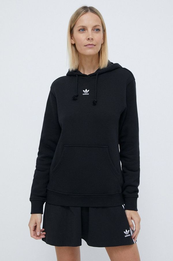adidas Originals Bombažen pulover adidas Originals ženska, črna barva, s kapuco