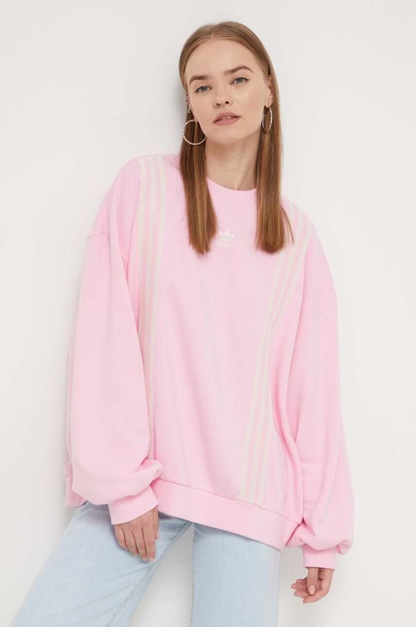 adidas Originals Bombažen pulover adidas Originals ženska, roza barva