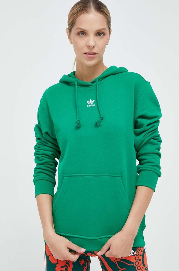 adidas Originals Bombažen pulover adidas Originals ženska, zelena barva, s kapuco