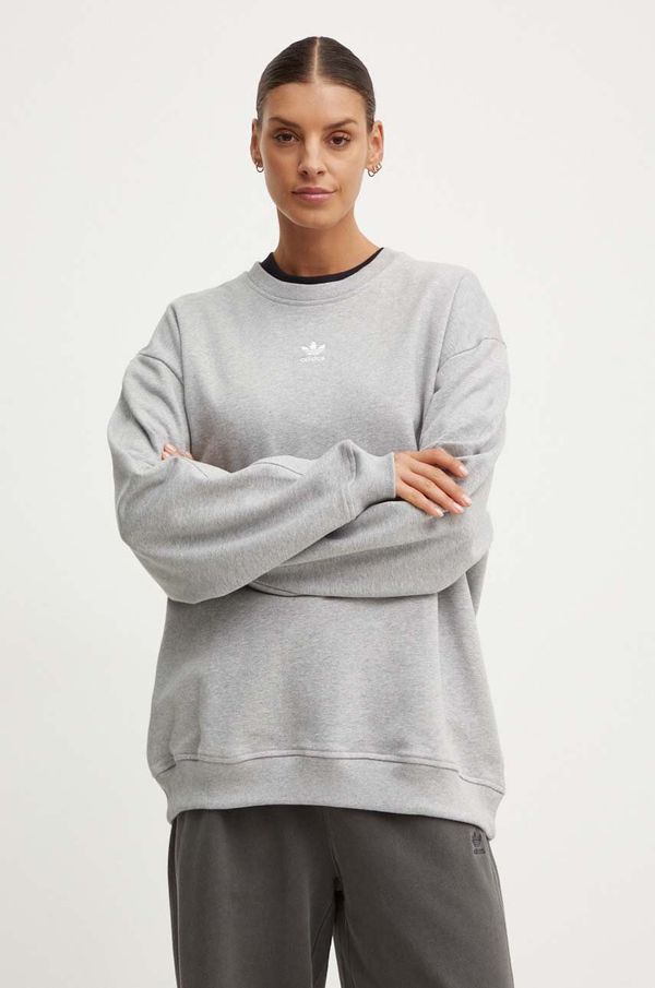 adidas Originals Bombažen pulover adidas Originals ženski, siva barva, IY9628
