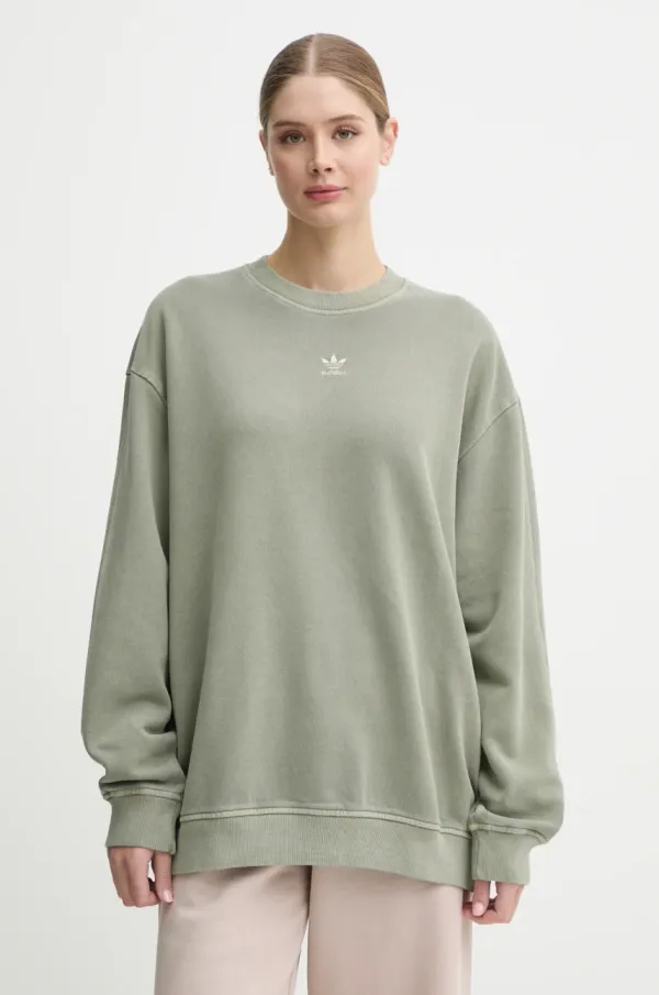 adidas Originals Bombažen pulover adidas Originals ženski, zelena barva, IX6977