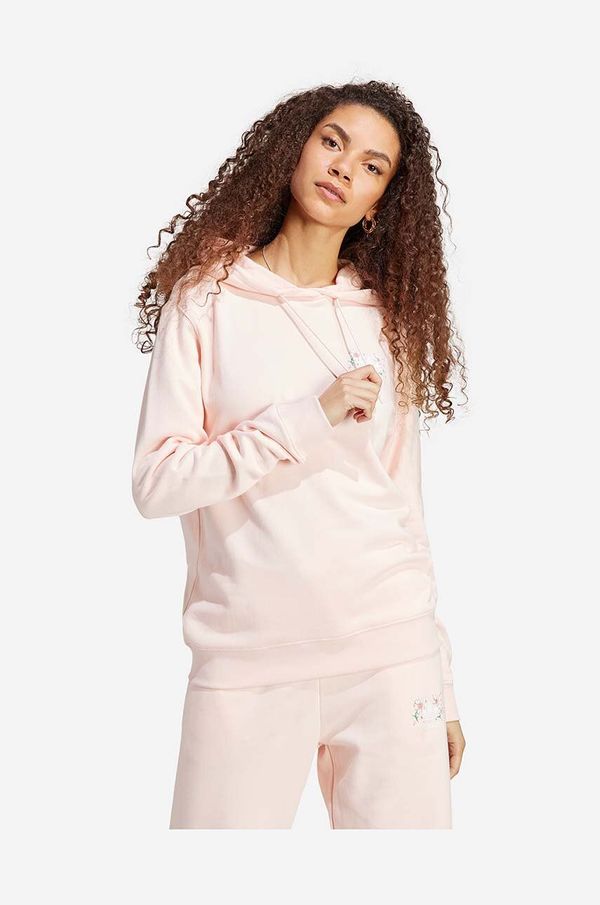 adidas Originals Bombažen pulover adidas OS ženski, roza barva, s kapuco