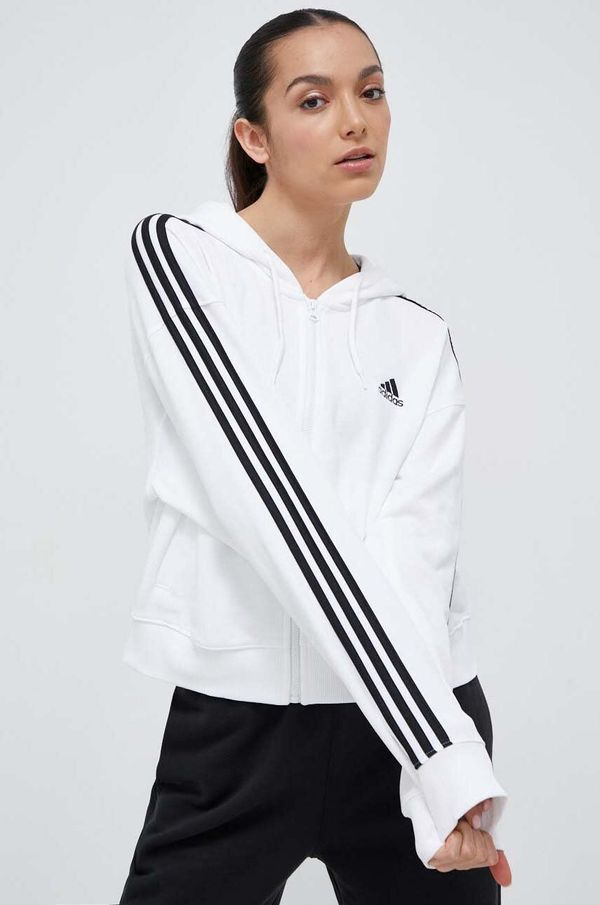 adidas Bombažen pulover adidas ženska, bela barva, s kapuco