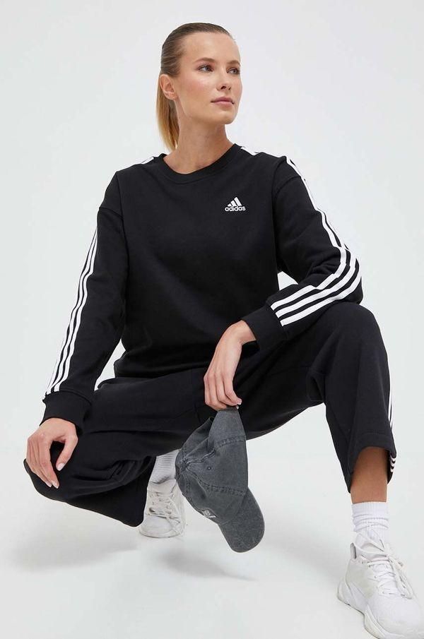 adidas Bombažen pulover adidas ženska, črna barva