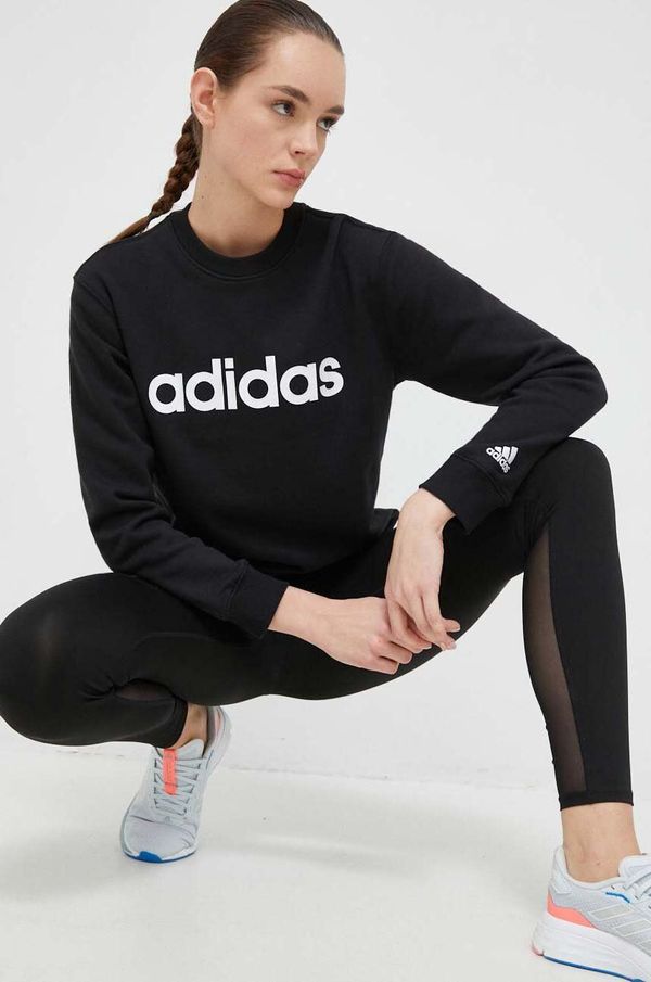adidas Bombažen pulover adidas ženska, črna barva