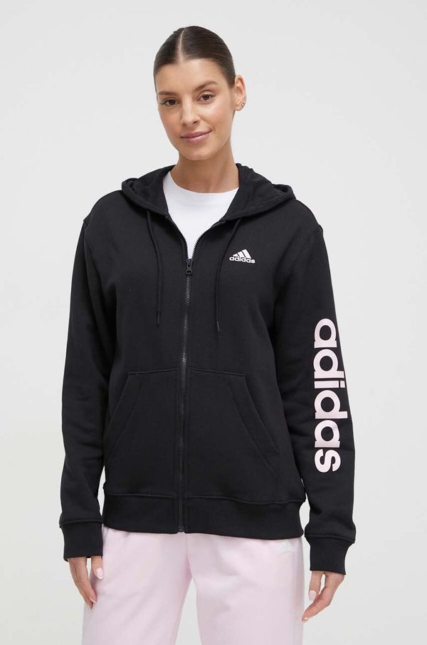 adidas Bombažen pulover adidas ženska, črna barva, s kapuco