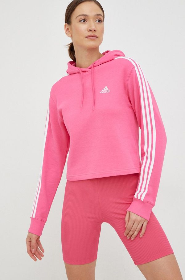 adidas Bombažen pulover adidas ženska, roza barva, s kapuco