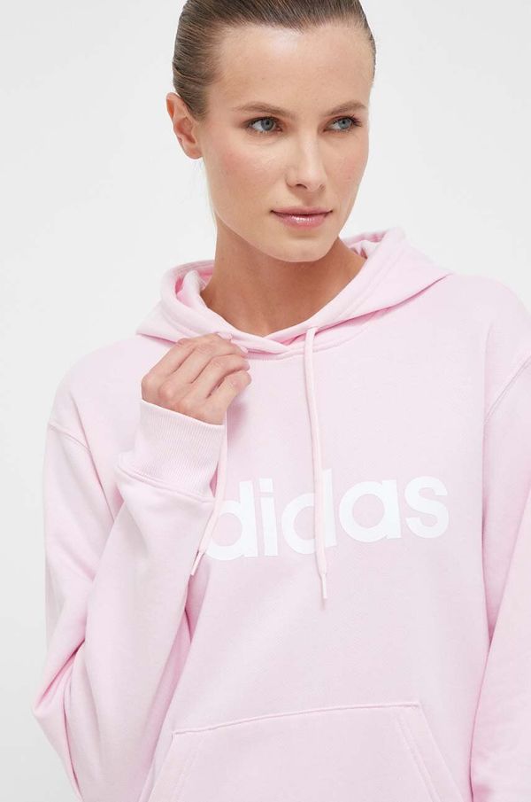 adidas Bombažen pulover adidas ženska, roza barva, s kapuco