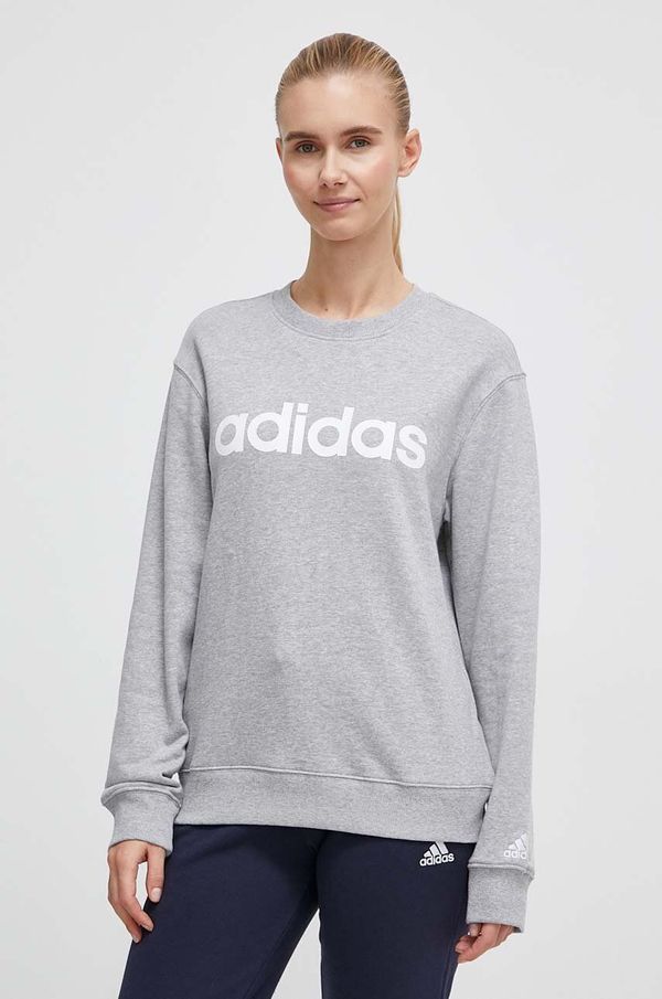 adidas Bombažen pulover adidas ženska, siva barva