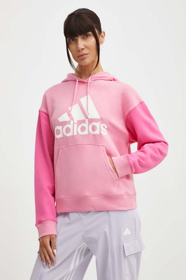adidas Bombažen pulover adidas ženski, roza barva, s kapuco, IR5450