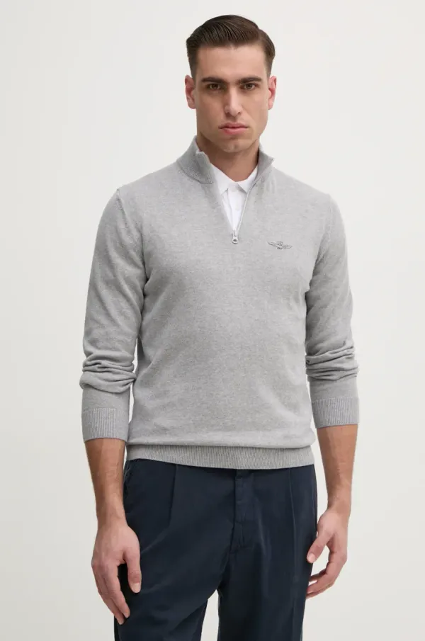 Aeronautica Militare Bombažen pulover Aeronautica Militare siva barva, MA1489L506