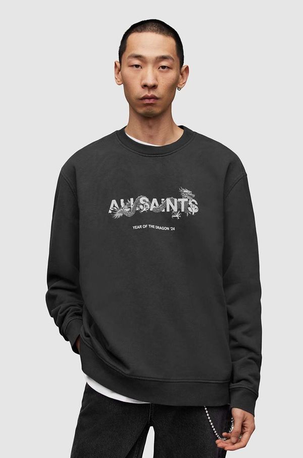 AllSaints Bombažen pulover AllSaints Chiao moški, črna barva, s kapuco
