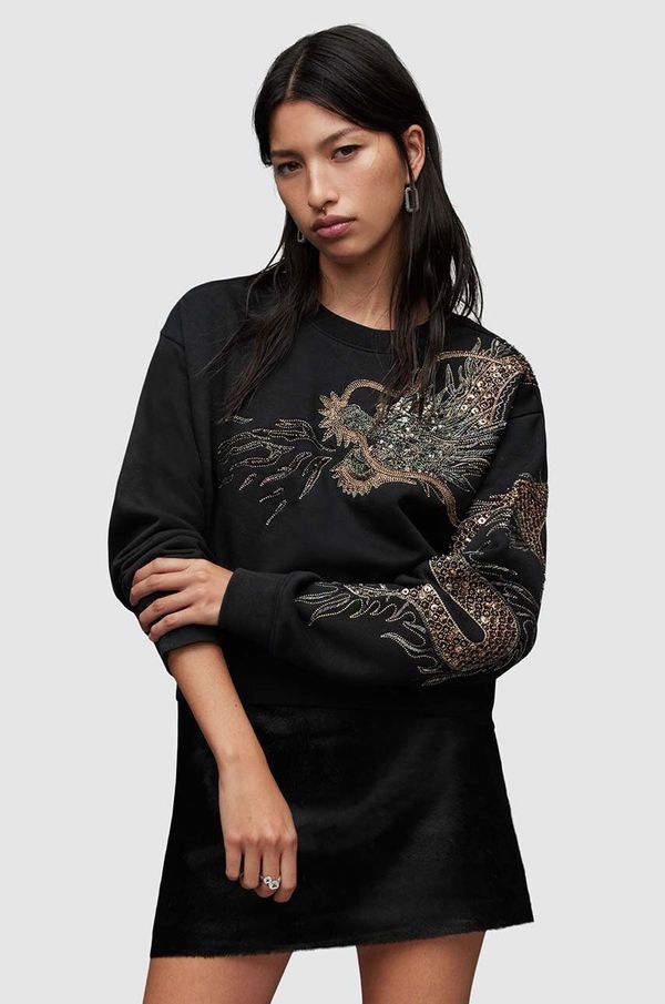 AllSaints Bombažen pulover AllSaints Dragon ženski, črna barva