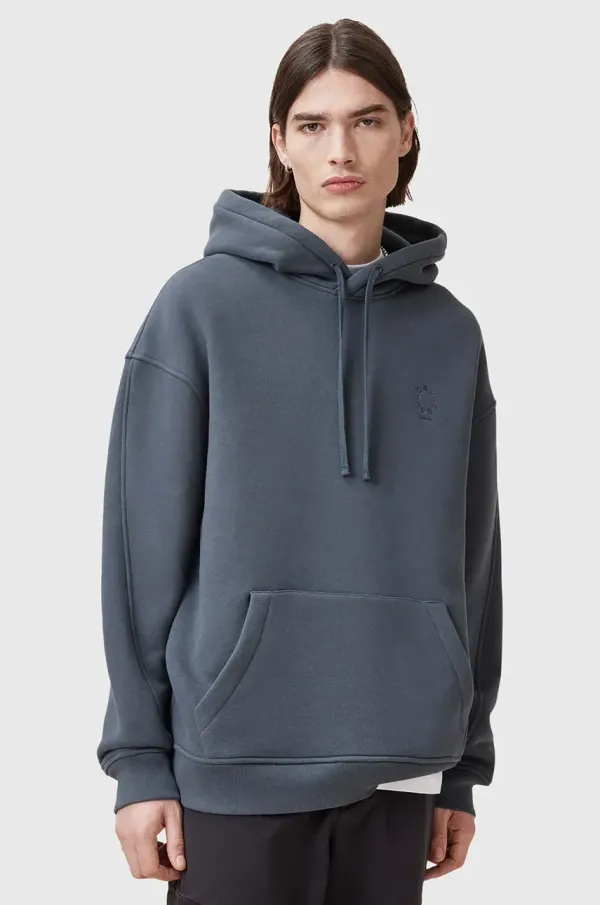 AllSaints Bombažen pulover AllSaints HAVEN moški, siva barva, s kapuco, M004NB