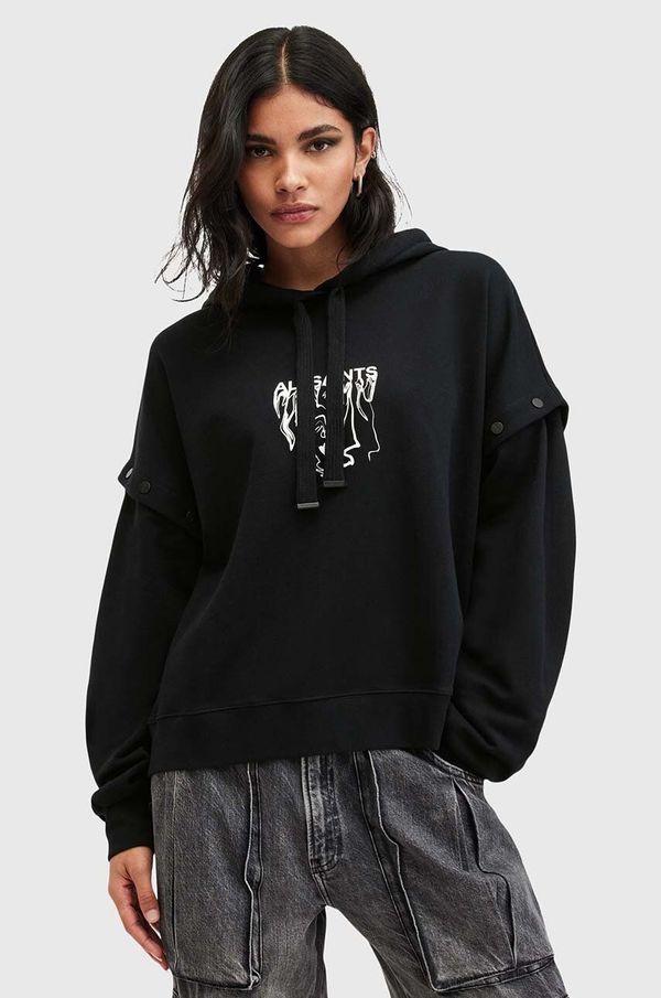 AllSaints Bombažen pulover AllSaints INKSNTS AMPHIA HOODY ženski, črna barva, s kapuco, W105JB