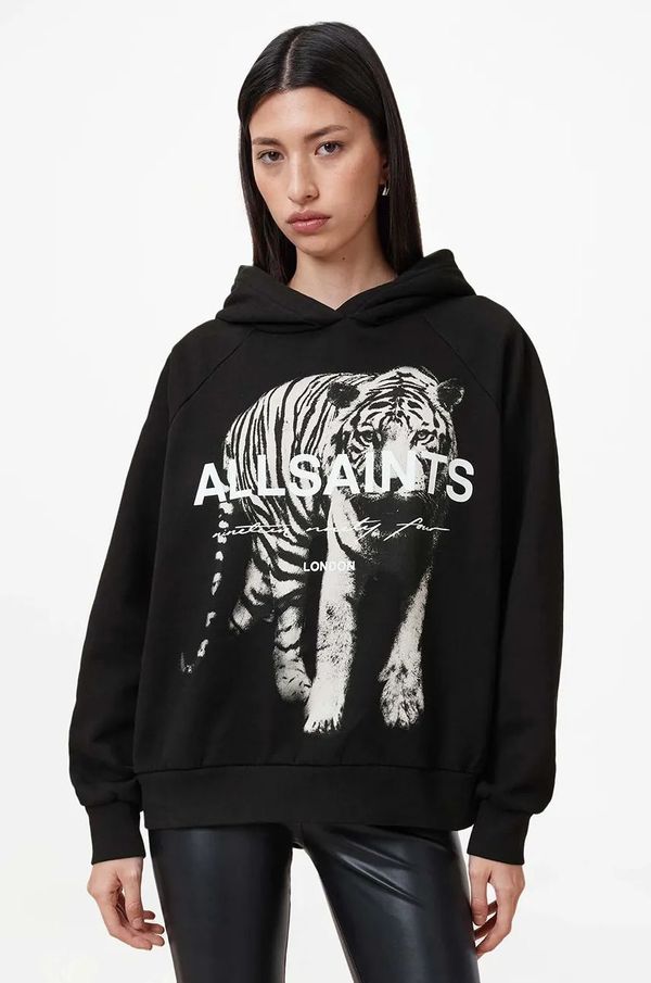 AllSaints Bombažen pulover AllSaints KIT TALON ženski, črna barva, s kapuco, W152JB