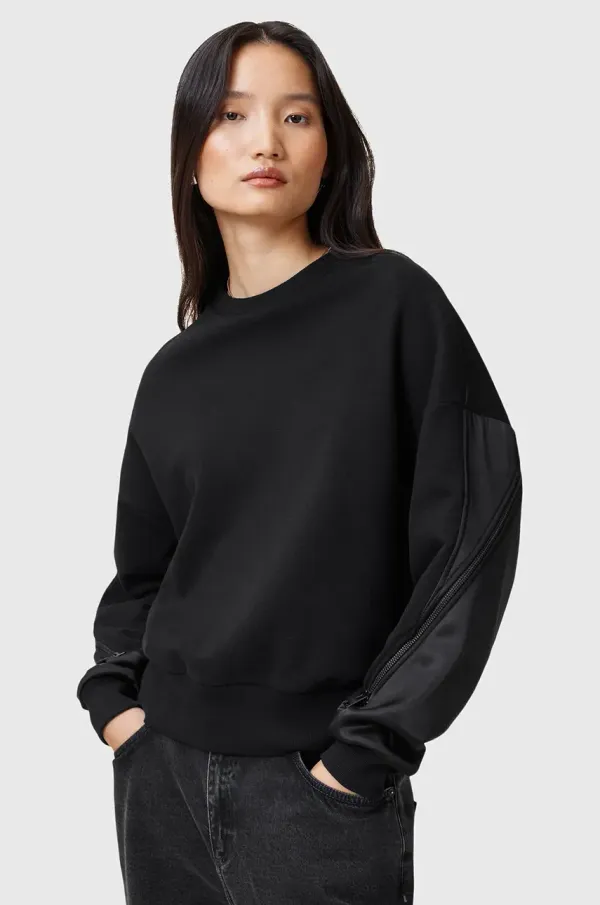 AllSaints Bombažen pulover AllSaints PEGGY ženski, črna barva, W061JC