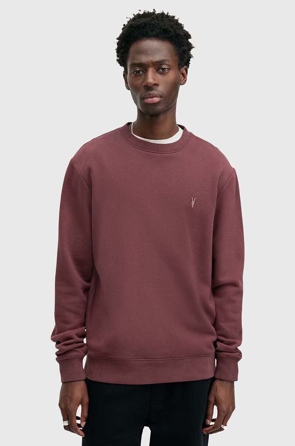 AllSaints Bombažen pulover AllSaints RAVEN CREW moški, bordo barva, M037NB