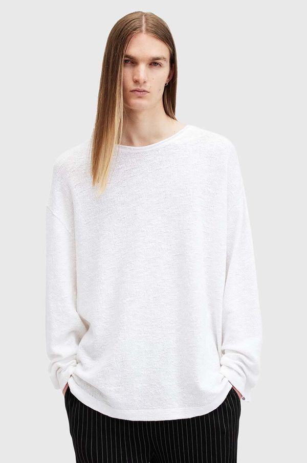 AllSaints Bombažen pulover AllSaints SEARS LS CREW bela barva, M003JB