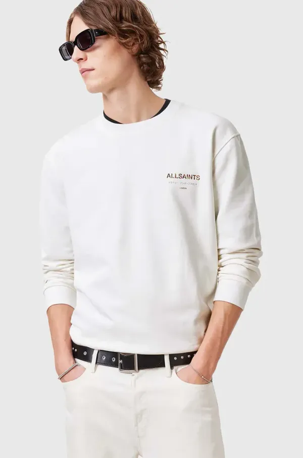 AllSaints Bombažen pulover AllSaints UNDERGROUND moški, bela barva, M033NB