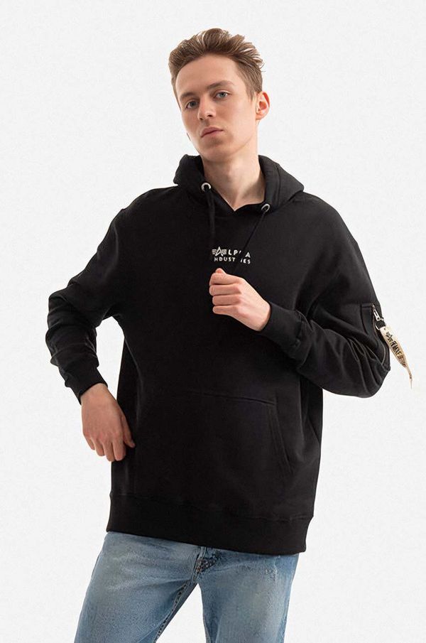 Alpha Industries Bombažen pulover Alpha Industries moška, črna barva, s kapuco