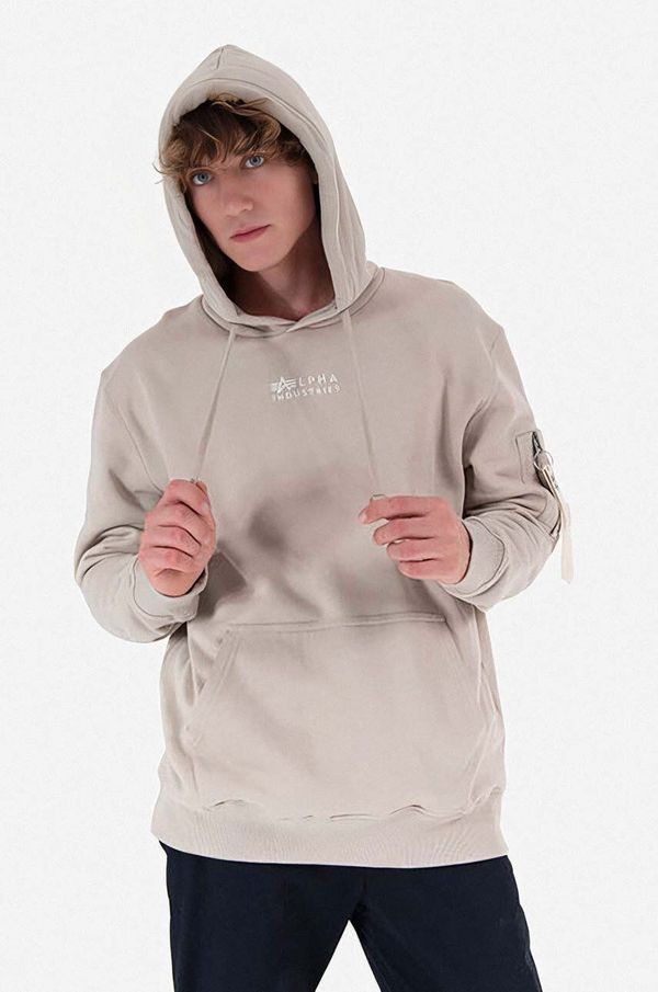 Alpha Industries Bombažen pulover Alpha Industries Organics EMB Hoody moški, siva barva, s kapuco