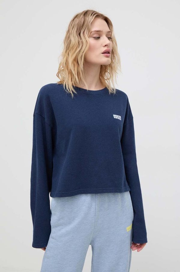 American Vintage Bombažen pulover American Vintage  TEE SHIRT COURT ML COL BATEAU ženski, mornarsko modra barva HOD03AE24