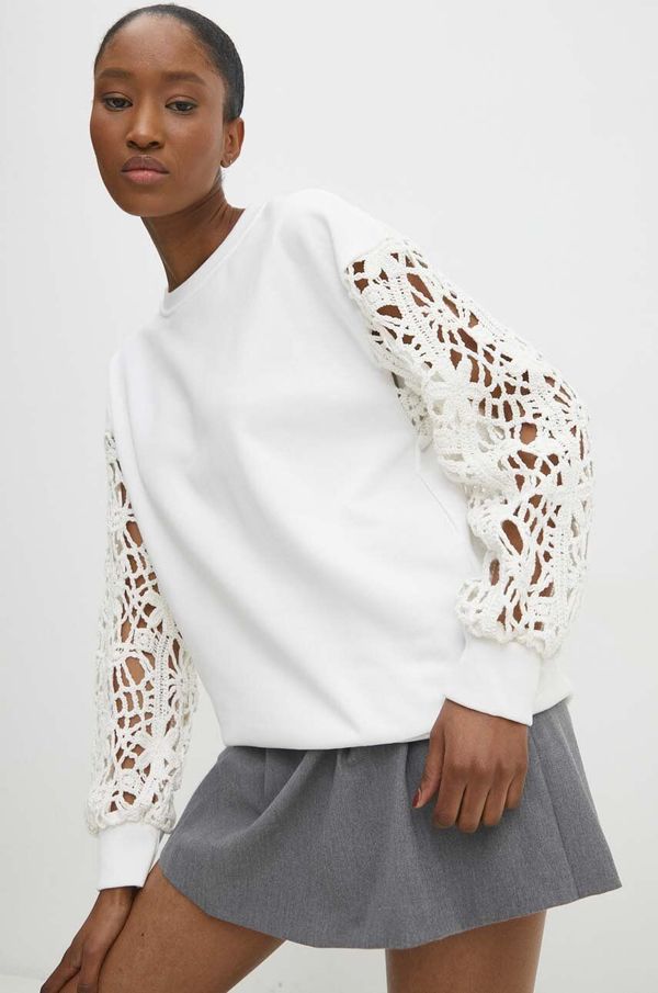 Answear Lab Bombažen pulover Answear Lab ženska, bela barva