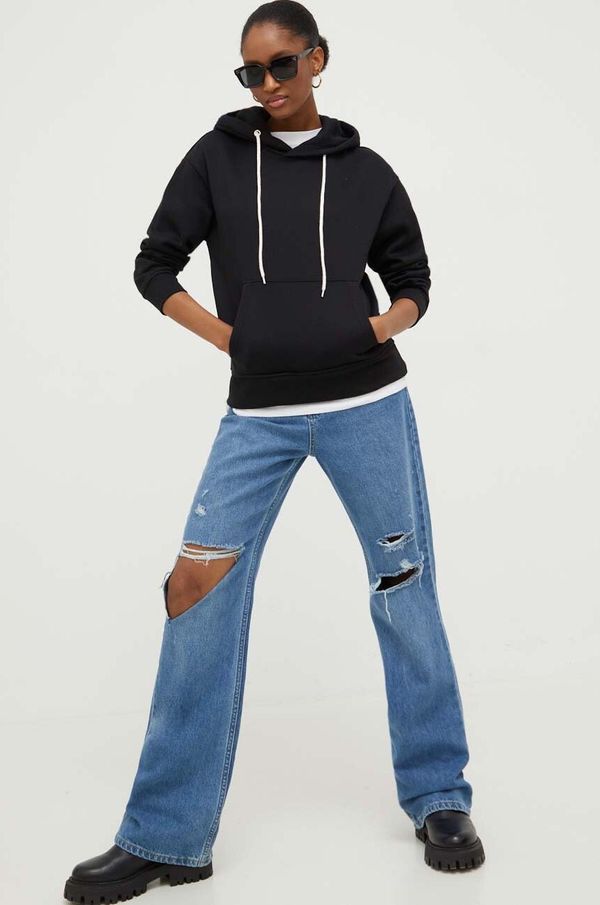 Answear Lab Bombažen pulover Answear Lab ženska, črna barva, s kapuco