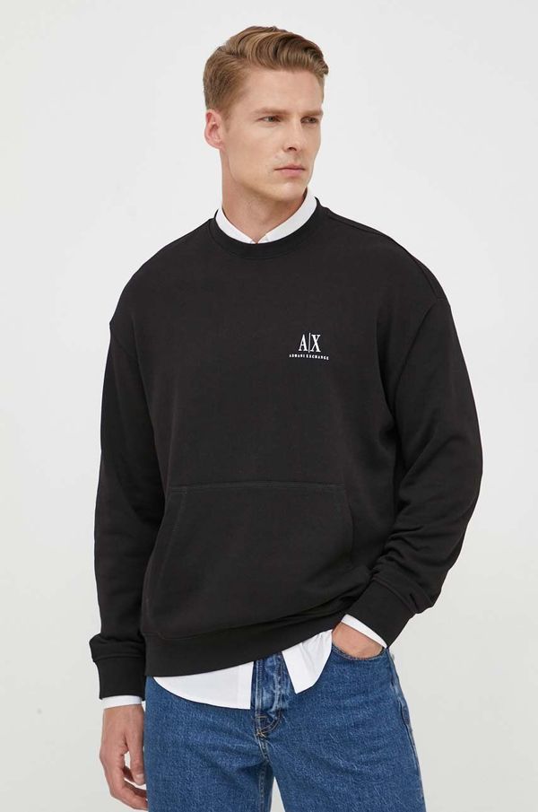 Armani Exchange Bombažen pulover Armani Exchange moška, črna barva