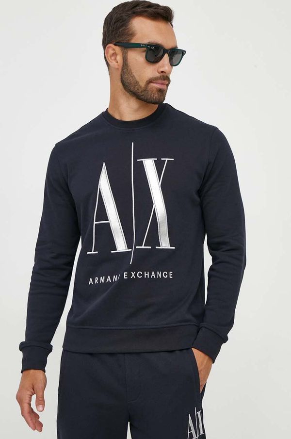 Armani Exchange Bombažen pulover Armani Exchange moška, črna barva