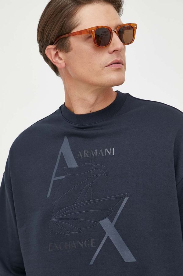 Armani Exchange Bombažen pulover Armani Exchange moška, mornarsko modra barva