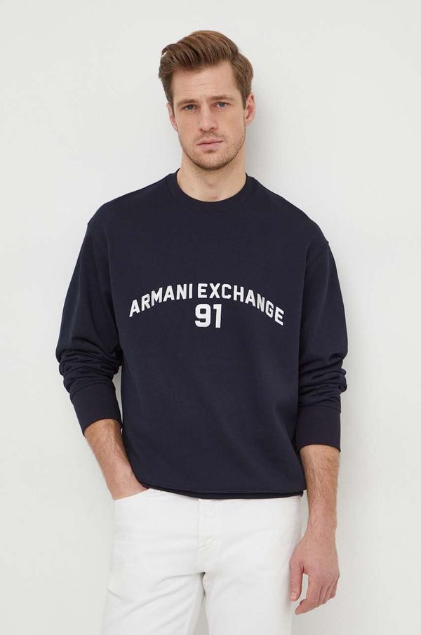 Armani Exchange Bombažen pulover Armani Exchange moška, mornarsko modra barva