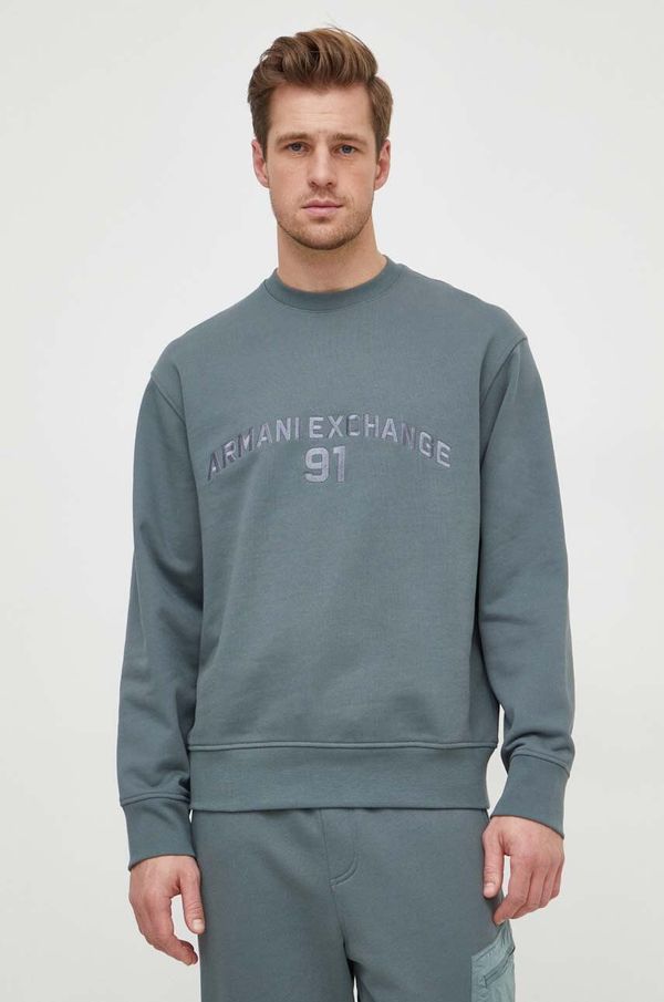 Armani Exchange Bombažen pulover Armani Exchange moška, zelena barva